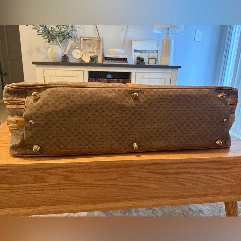 Vintage Gucci GG Monogram Suitcase Travel Bag Carry-On Brown Tan - Picture 13 of 16